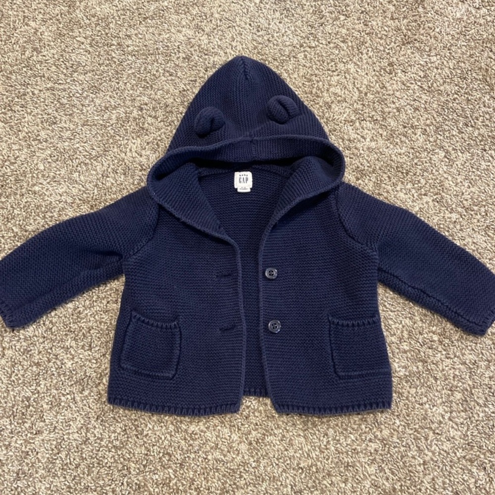Baby GAP Navy Hooded Knit Cardigan with Ears size 6-12M